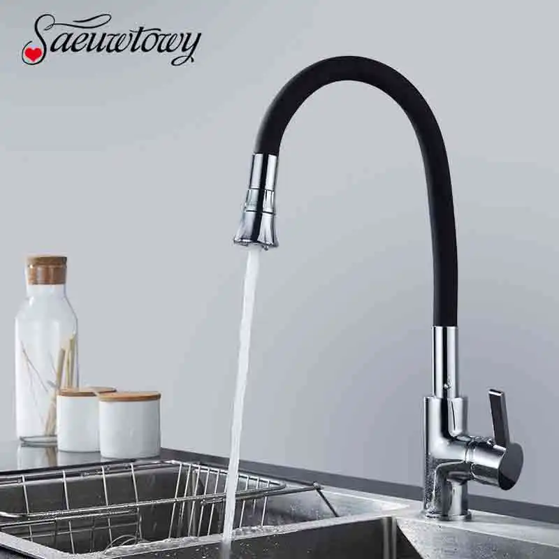 

Saeuwtowy Chrome Kitchen Faucet Deck Mounted Swivel hot and cold switch Mixer Tap one Hole single Handle