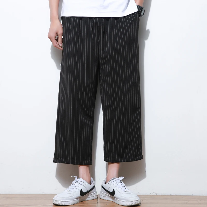 

2019 Summer New Trend Wide Leg Thin Straight Casual Loose Cropped Men Pants Directly Cuffless Male Trousers Plus Size S-5XL Tide