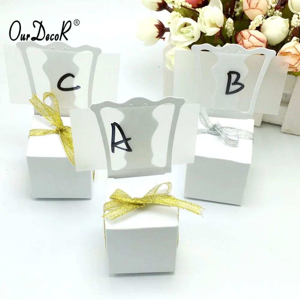 OurDecor 100 шт./лот стул Форма место держатель для карт свадебный подарок коробка