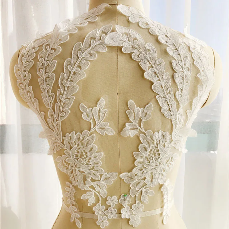 

Bridal Corded Lace Applique Embroidery Lace Trim Ivory Golden Lace Accessories For DIY Wedding High Quality