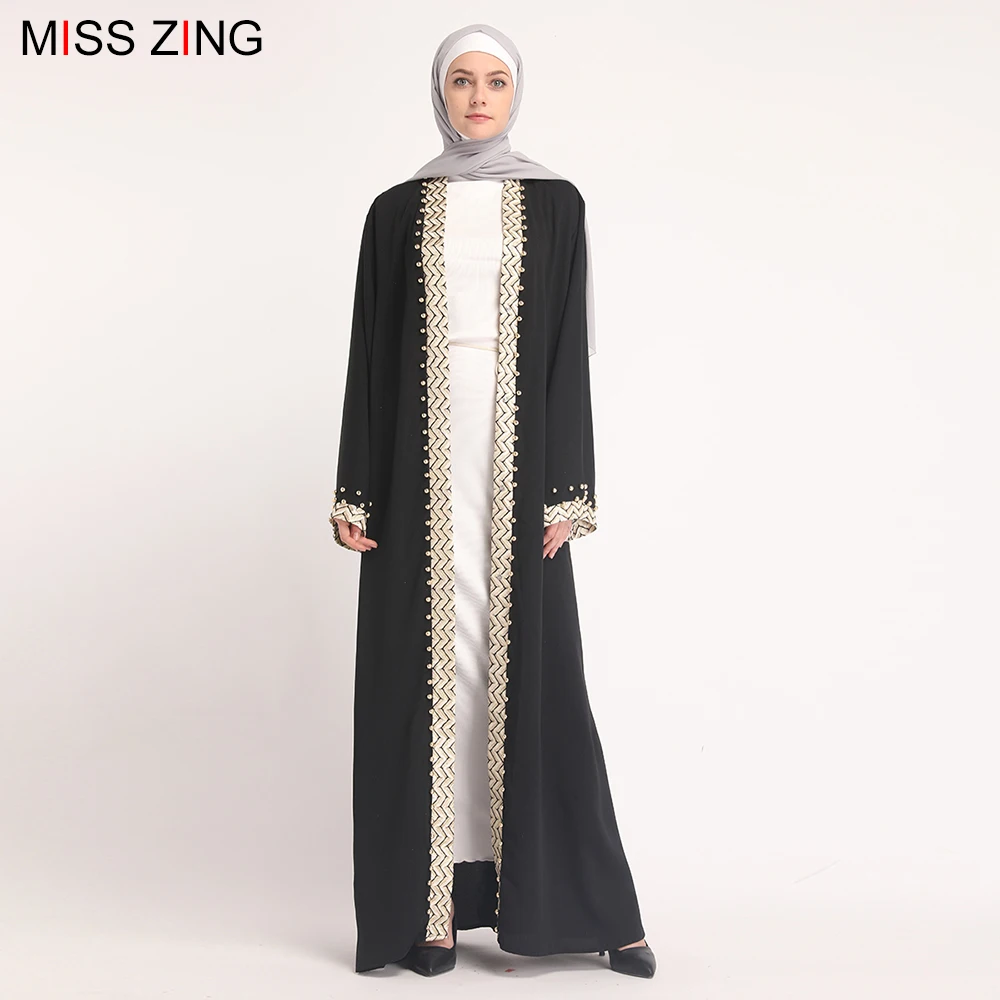 

Zing Muslim Abaya Appliques New Dress Mesh Cardigan Tunic Kimono Long Robes Jubah Middle East Ramadan Arab Islamic Prayer spring