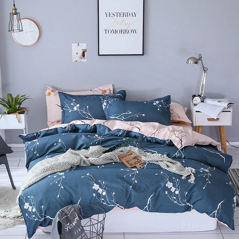 

AB Sides 100% Polyester Bedding Sets 3-4pcs/lot Flower Branch Duvet Cover Sets for Kids Adults Single Double Bed XF609-24