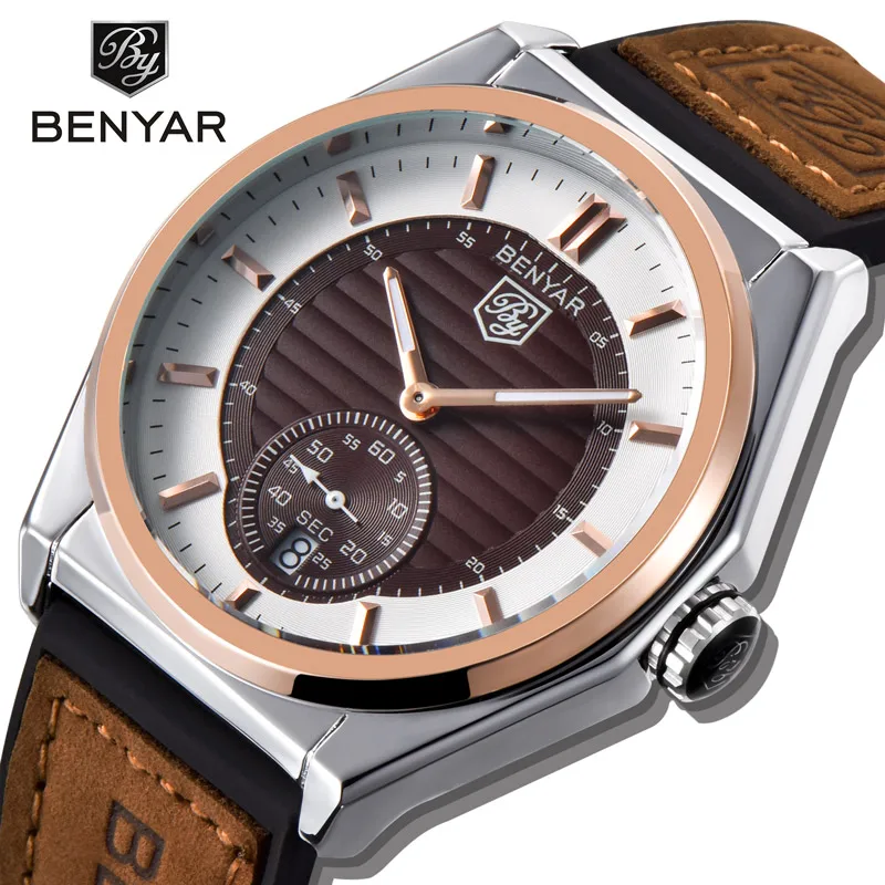 

BENYAR Chronograph Calendar Table Men's Brand Military Men's Watch Business Sports Men's Watch Waterproof Leather Quartz Watch