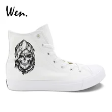 Wen Design Grim Reaper Death Skull High Top Male Canvas Casual Shoes White Black Unisex Vulcanized Sneakers Flat Outdoor Shoes wen black sneakers hand painted anime shoes pokemon wartortle turtle design pocket monster high top skateboarding shoes