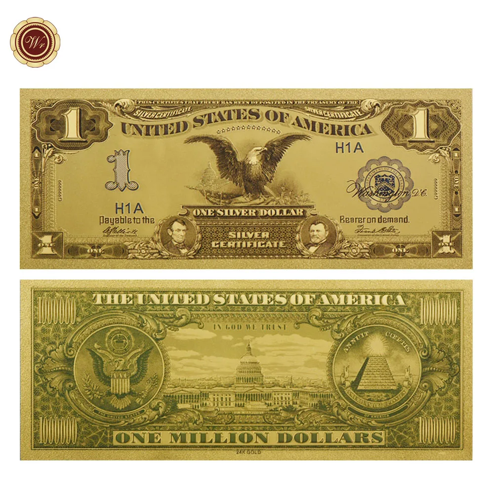 WR US Gold Plated Banknote Year 1899 American 1Dollar US Gold Bills Home Decor Collectible Paper Money for Collection