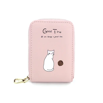 WESTERN AUSPICIOUS Women Card Holder Pink Blue Green Black Beige PU Female Cardholder Zipper 9 Bits Credit/ID/Bank Card Holder - Color: Pink