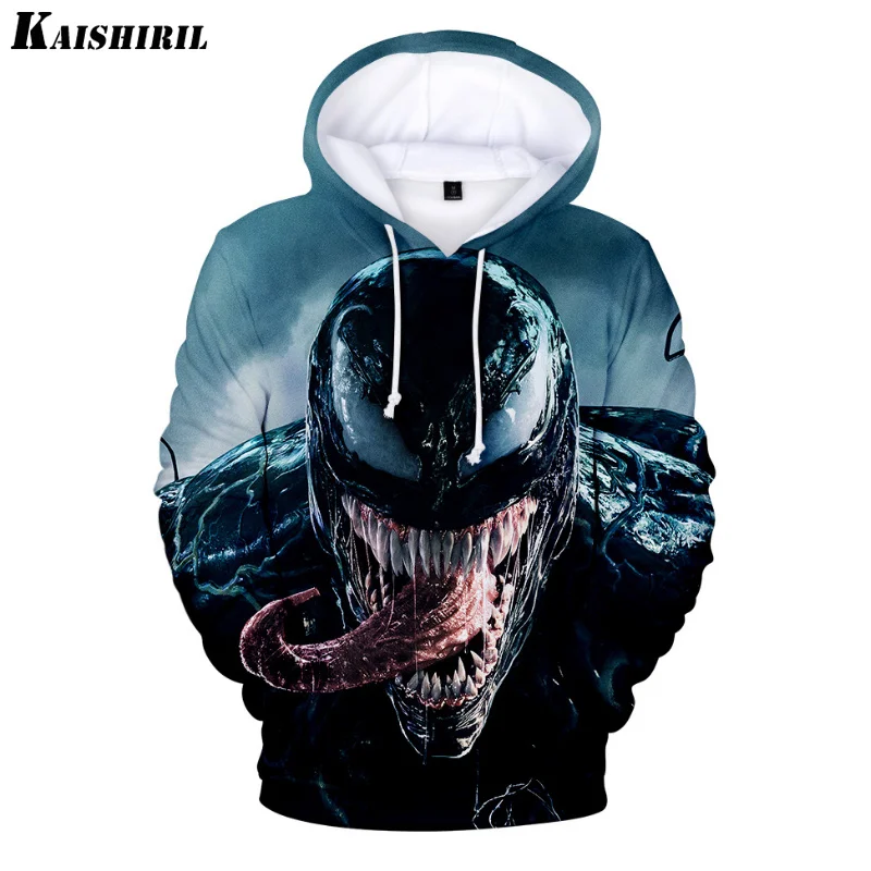 Acheter Comique Venom sweat à capuche hommes super héros Anime Cool noir automne hiver hauts Plus velours chaud capuche Couple Hip Hop pulls
