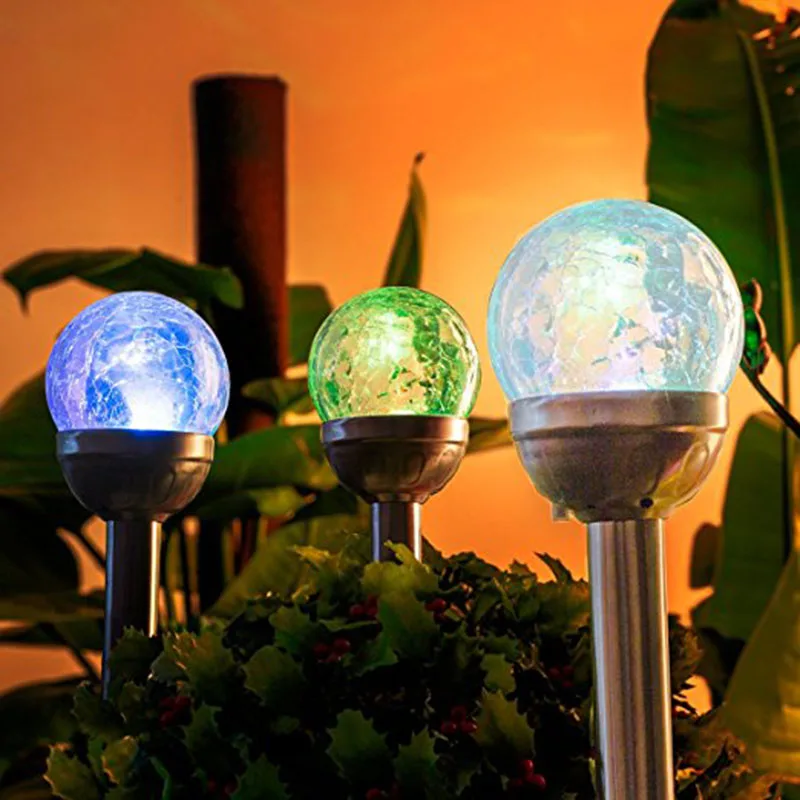 Solar Lights Outdoor, Cracked Glass Ball Dual LED Garden Lights, for