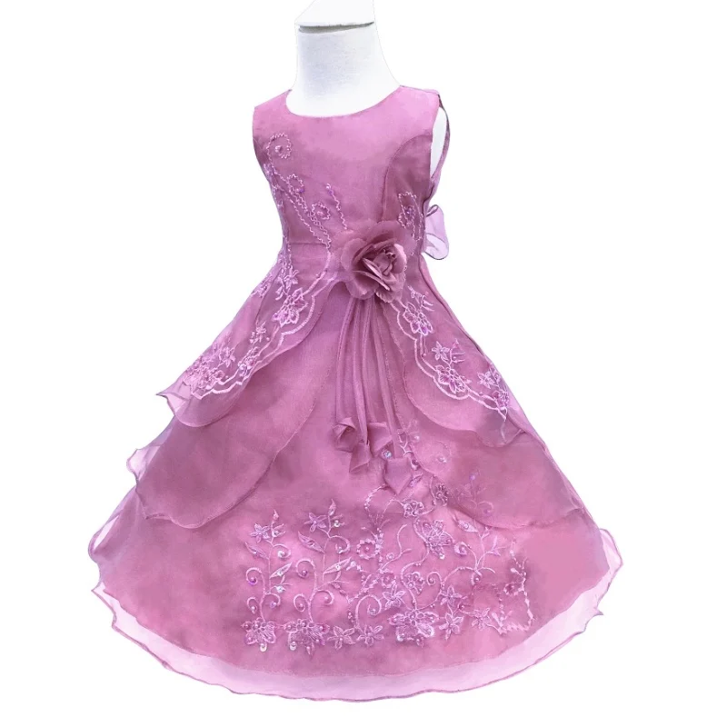 Free shipping New Arrival Party Dress 10 12 Years Kids Evening Gowns Embroidery Dust Pink Flower Girl Dresses For Weddings - Цвет: DPink6524