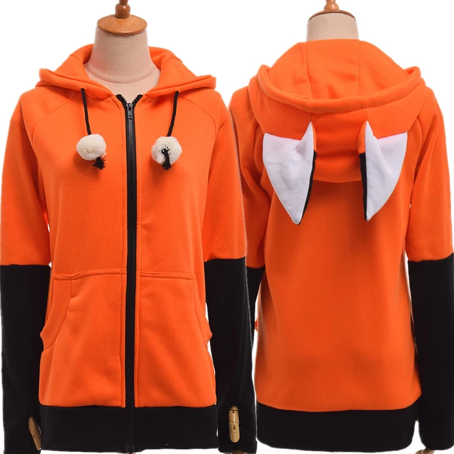 US $16.77 Animal Fox Ear Cosplay Costumes Hoodie Coat Warm Orange Sweatshirt Unisex Hoodies