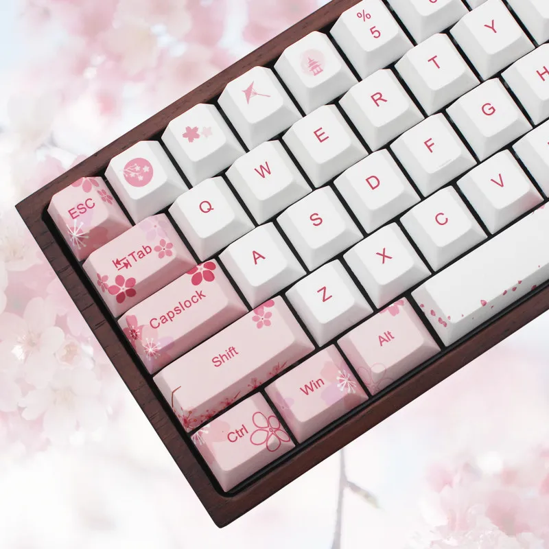Cherry blossom 126 Keys Full Set Mechanical Keyboard Keycap PBT Five Face Dye-Sublimation Keycaps For Mechanical keyboard Cherry blossom 126 Keys Full Set Mechanical Keyboard Keycap PBT Five Face Dye-Sublimation Keycaps For Mechanical keyboard