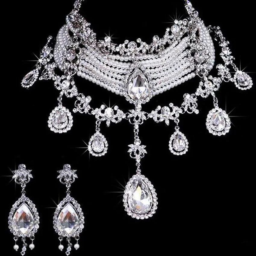 MHS. SUN 1 набор роскошных модных свадебных ювелирных изделий с кристаллами, стразы, жемчужные свадебные ожерелья и серьги, набор женских украшений для свадебной вечеринки