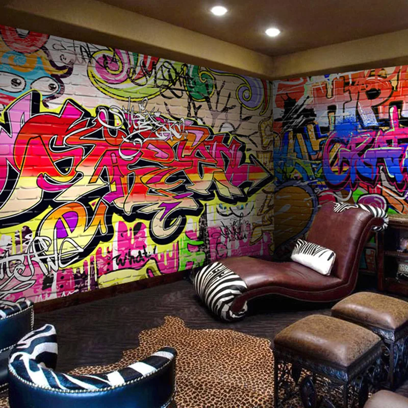 

Fashion Personality Graffiti English Letters Wallpaper Mural Bar KTV Dance Studio Bedroom Decor Custom Fresco Papel De Parede