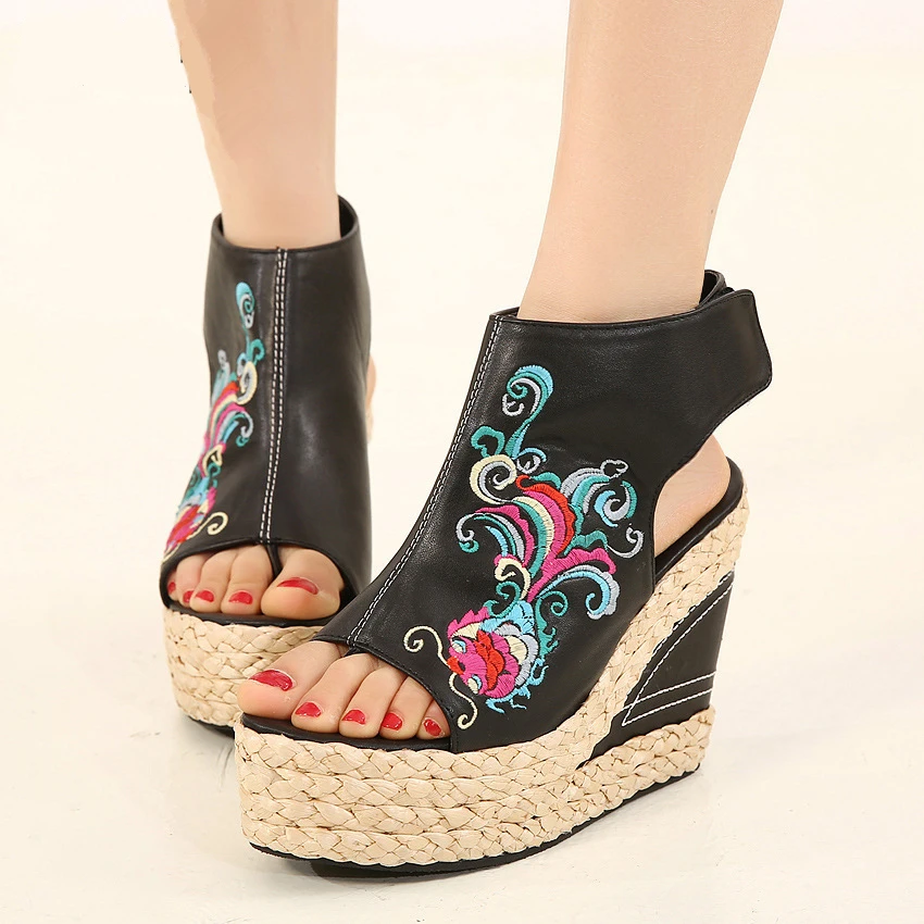 

ZIMNAFR 2017 SUMMER WEOMEN SANDALS HIGHT HEEL WEDGES GIRL FASHION SANDALS  FEMALE SUMMER GRASS WEAVING  SHOES