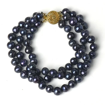 

8-9 MM 3 rows Smooth and Meticulous Add Bright Black Honorable Black Pearl Bracelet.The Double Twelve gift