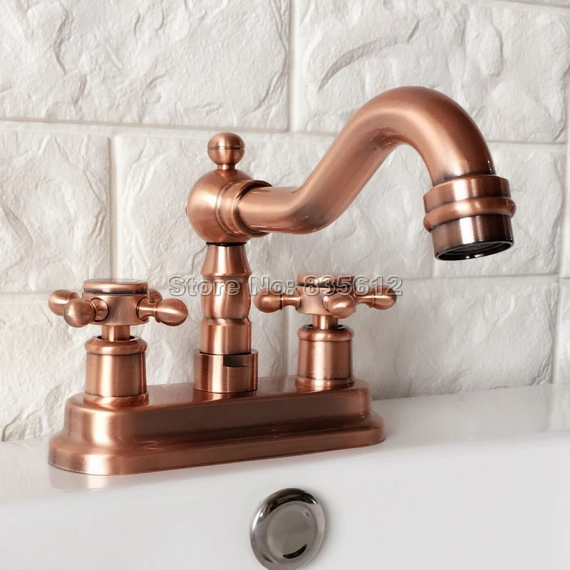 Antique Red Copper Kitchen & Bathroom Faucet Wash Basin Mixer Taps Deck
