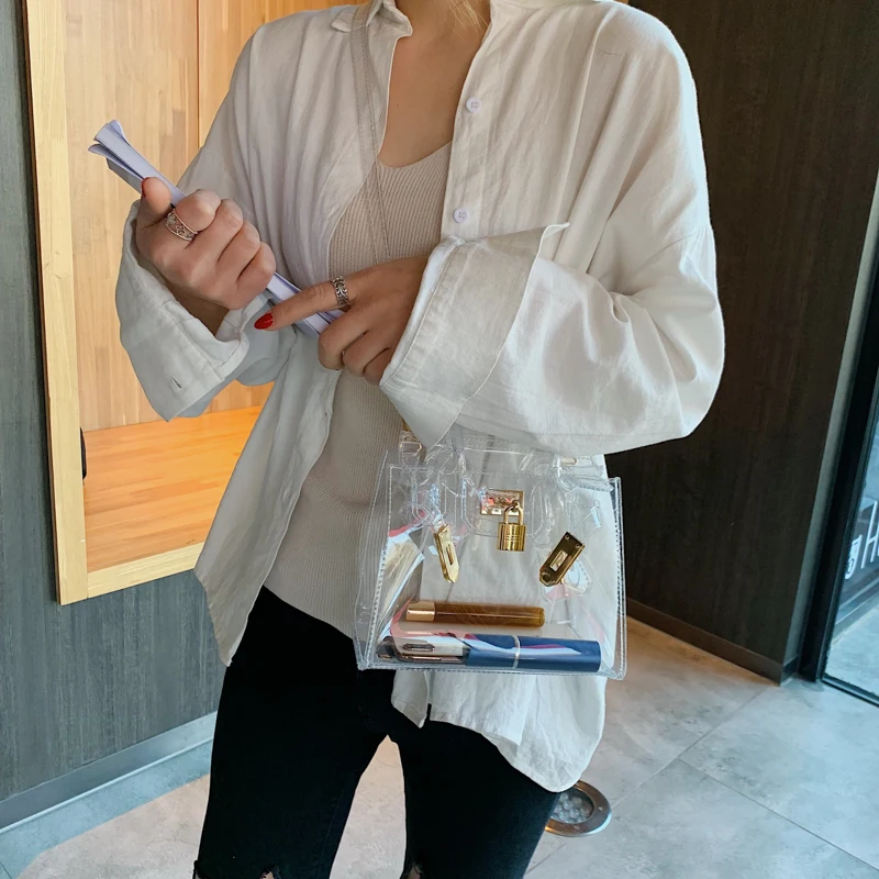

New messenger bags candy women fashion jelly Transparent handbag Plastic shoulder bags hasp Lock Chains handbags holographic