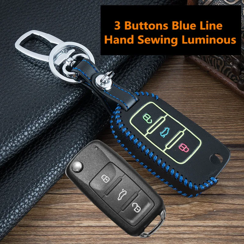 Luminous-3-Buttons-Leather-Car-Flip-Key-Cover-Remote-Fob-Holder-Case-Shell-For-VW-Volkswagen (1)
