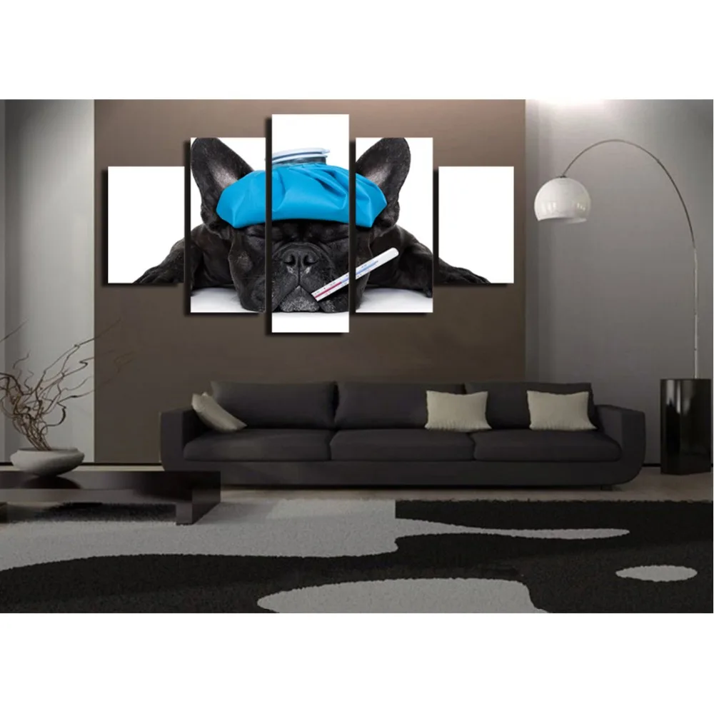 5 шт. холст картина черный собака имеет рамки или Unframed Wall Art Pictures Home Украшение для