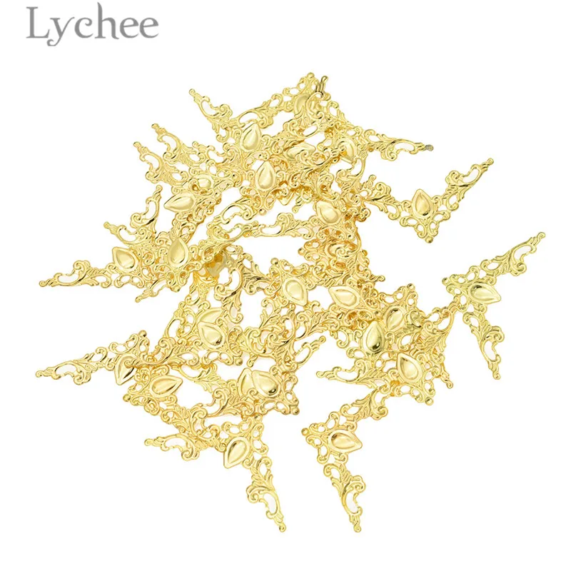 Lychee Life 30 шт. Металлические Полые Цветы ломтик уголок альбома Защитная крышка DIY украшения для скрапбукинга поставки - Цвет: Золотой