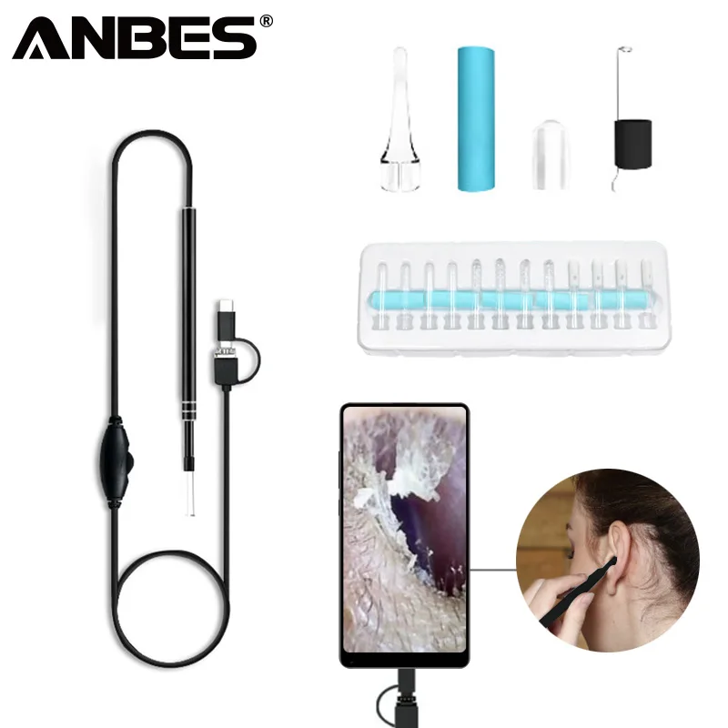 

ANBES Ear Cleaning Endoscope HD720P Visual 3 in 1 USB 6 LED Mini Camcorders Borescope For Ear Health Care Ear Spoon With Camera