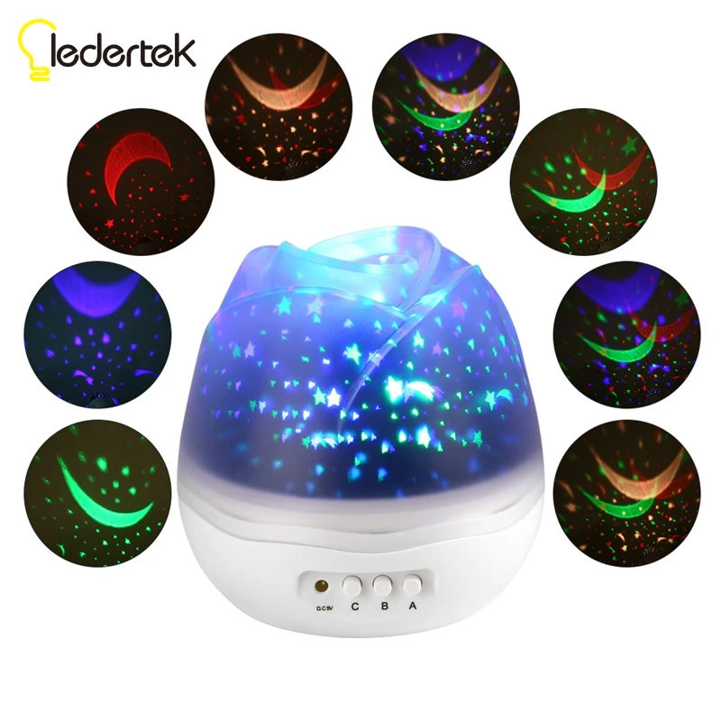 

New Rose Flower Star Moon Sky Dream Rotating Projector Lamp Night Light Romantic Projector Light Baby Bedroom Decor Children Kid