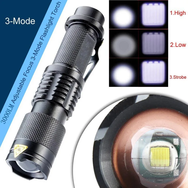 Мини фонарик 3000 люмен Мощный регулируемый фокус 3 режима T6 светодиодный тактический фонарь 1X18650 для кемпинга на открытом воздухе
