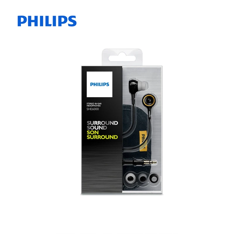 Philips SHE6000 спортивная Гарнитура наушники-вкладыши для бега с басами стерео длина кабеля 1,2 м для huawei Xiaomi Galaxy с бесплатным подарком