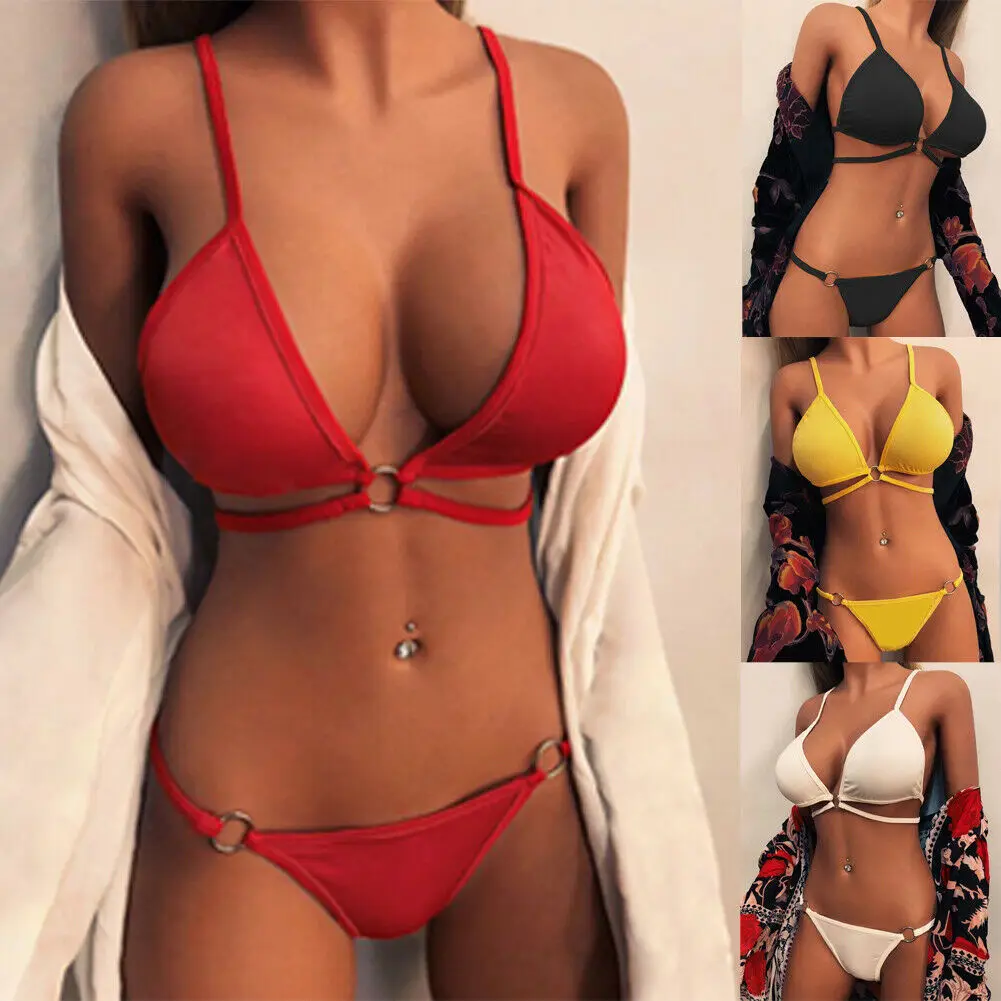 

New Sexy Woman Solid Color Bandage Bikini Set Swimwear Beachwear Bathing Suit