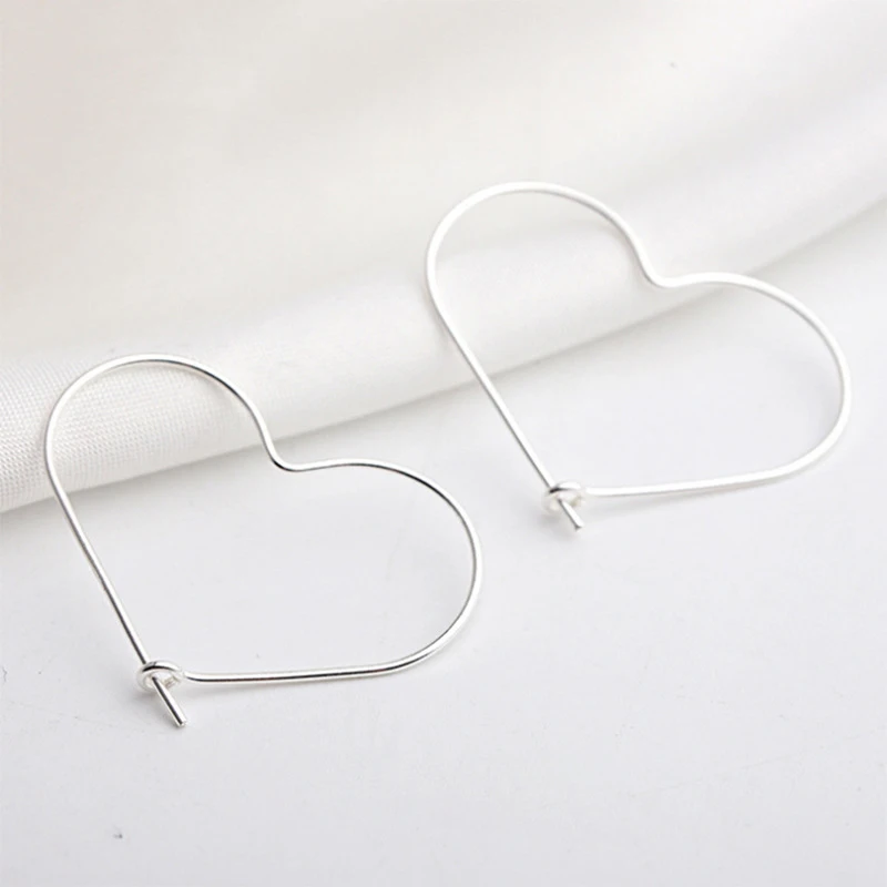 

925 Sterling Silver Line Love Heart Hoop Earrings For Women Personalized Jewelry Pendientes Earings Minimalist Femme Ear Circle