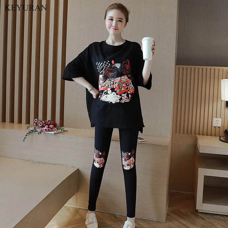 Spring Summer Print Maternity Clothing Suit T-shirt Long-sleeve Top Sports Casual Fashion Legging Pants Pregnant Sets Clothing maternity clothing summer one piece dress cotton medium long 100% plus size maternity top t shirt summer short sleeve loose long
