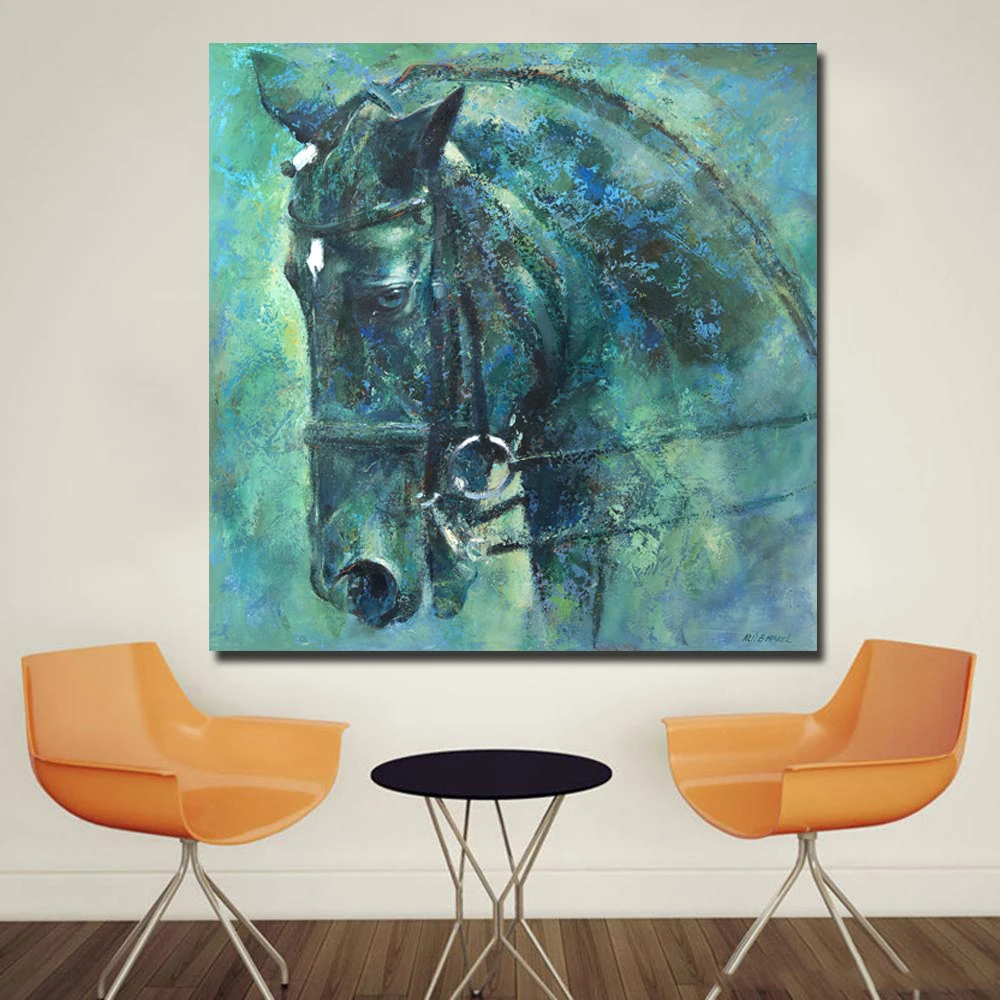 

Modern Green Horse Abstract Animal Art Poster Print Big Wall Art Picture For Living Room Home Decor Canvas Painting