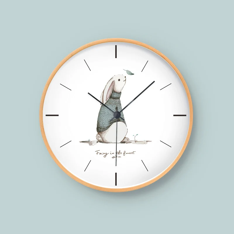 Wall Clocks Modern Solid Wood Silent Print Cute Animal Picture Design Frame Electronic Clock Living Bedroom Watch | Дом и сад