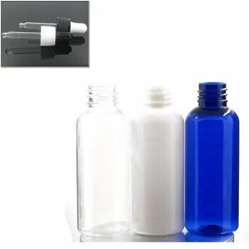 

50ml empty white/blue/transparent pet bottle with white/black dropper cap, dropper bottle