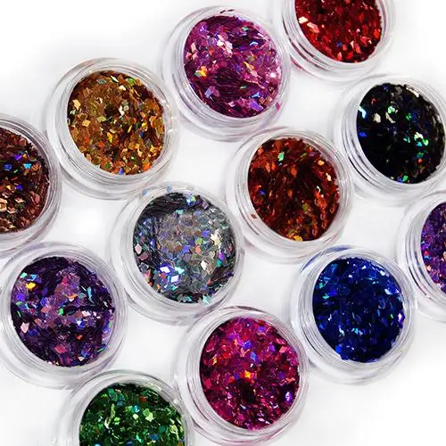 12 Цветов 3D Ромб Форма Блеск Акриловые Nail Art Salon Блестки Порошок Наклейки Советы DIY