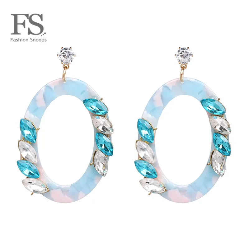 

FASHIONSNOOPS 2018 New Wedding Dangle Accessories Crystal Resin Handmade Long Drop Earrings For Women Round Pendients Brincos