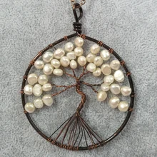 

Wire Wrapped Tree of Life Red Bronze Plated Pendant Sweater Chain Nature Freshwater Baroque Pearl White Color Pendant Necklace