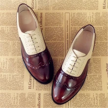 Chaussures oxford plates pour femmes, faites à la main, vintage, lacets, mocassins marrons, été, 2020