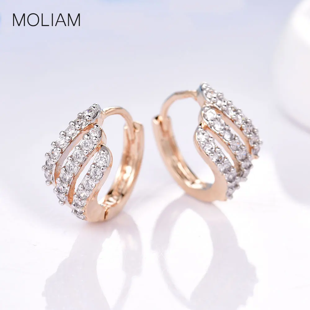 

MOLIAM Fashion Women Hoop Earrings 3 Rows White Crystals Cubic Zirconia Huggie Earring Brinco Hot Sale Jewelry Gifts MLE156