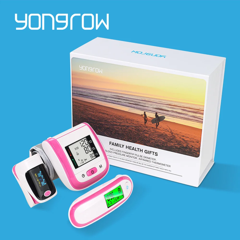 

Yongrow NEW Family Health Gift Box Pulse Oximeter SpO2 Wrist Blood Pressure Monitor Ear Infrared Thermometer Sphygmomanometer