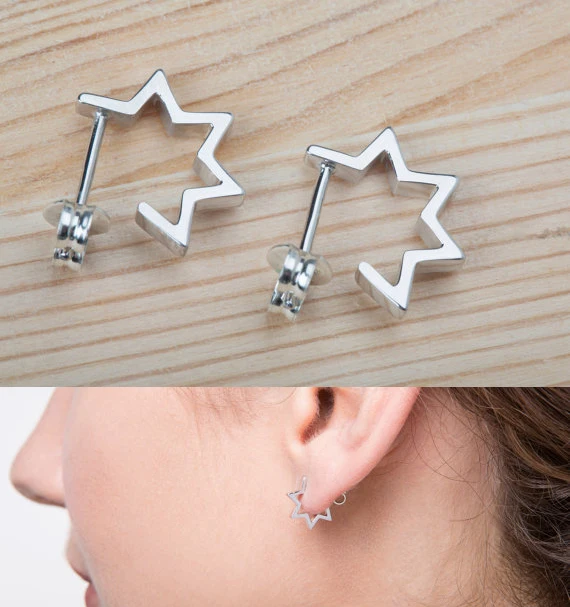 Стерлинговое Серебро 925 пробы простой дизайн простой без камня форма звезды золотой серебряный цвет персонализированные Потрясающие женские серьги звезды