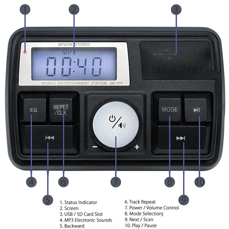 USB/SD/TF FM Радио Стерео Мотоцикл Руль аудио Радио система MP3 колонки bluetooth мотоцикл