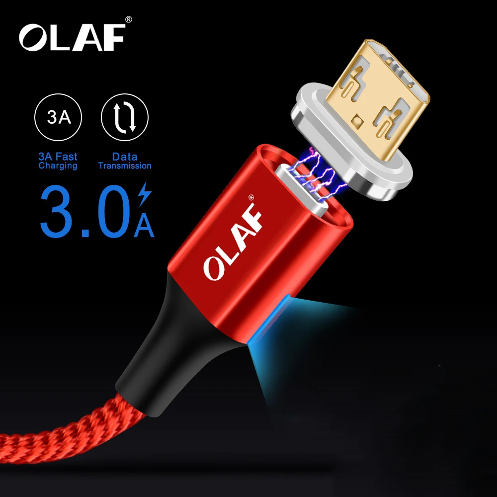 OLAF 3A LED Magnetic USB Charging Micro Cable For Xiaomi Huawei Micro USB Fast Charger Cable For Samsung Data Microusb Cable