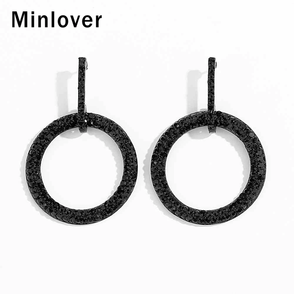 Минималистичные большие круглые висячие серьги Minlover Стразы для женщин черные