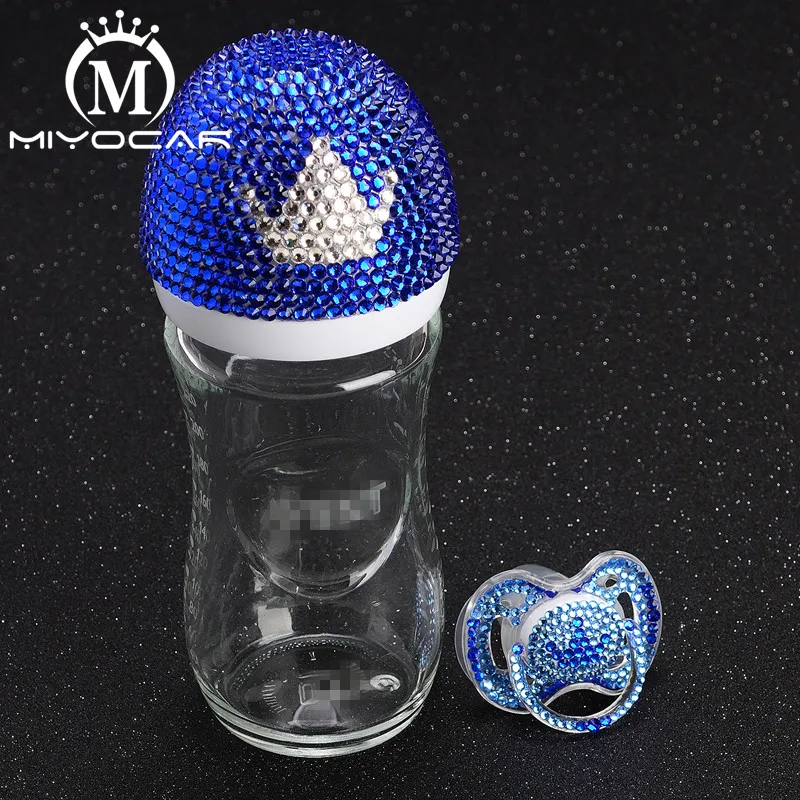MIYOCAR bling милая голубая и белая корона 240 мл стеклянная бутылочка для кормления и блестящая корона соска для детского душа подарок
