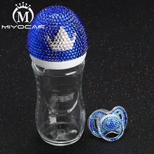 MIYOCAR Bling Bling lovely blue and white crown 240ml glass Feeding Bottle and bling blue crown pacifier for baby shower gift MIYOCAR Bling Bling lovely blue and white crown 240ml glass Feeding Bottle and bling blue crown pacifier for baby shower gift