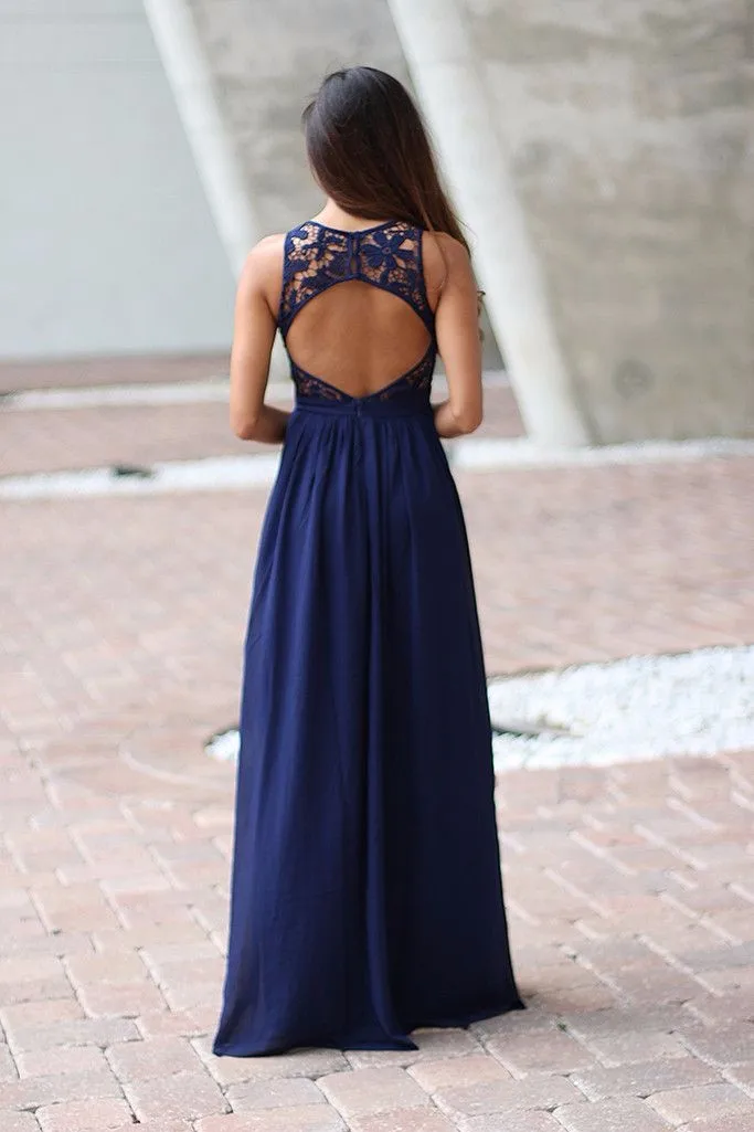 Elegant Navy Blue Crochet Maxi Bridesmaid Dress With Open Back 3 Elegant Navy Blue Crochet Maxi Bridesmaid Dress With Open Back 3