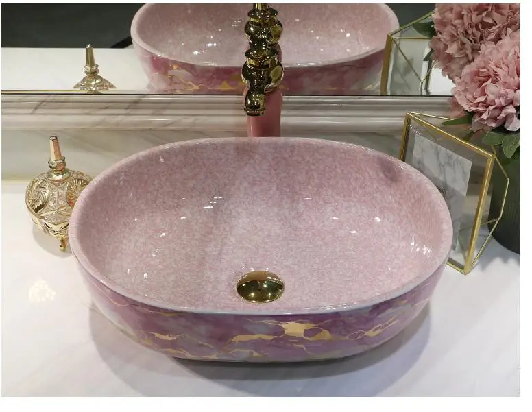 Розовый квадратный арт Lavabo ванная комната судно раковины прямоугольный Счетчик Топ умывальник расписанный вручную Керамический Умывальник Ванная раковина - Цвет: design 11 only sink