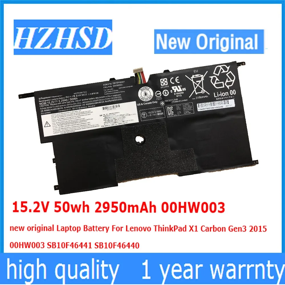  15.2V 50wh 2950mAh 00HW003 00HW002 original Laptop Battery For Lenovo ThinkPad X1 Carbon Gen3 2015 