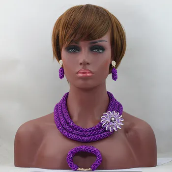 

Charming Purple Nigerian Wedding African Beads Jewelry Set Statement Crystal Jewelry Set Purple Beads Set Free Shipping HX636